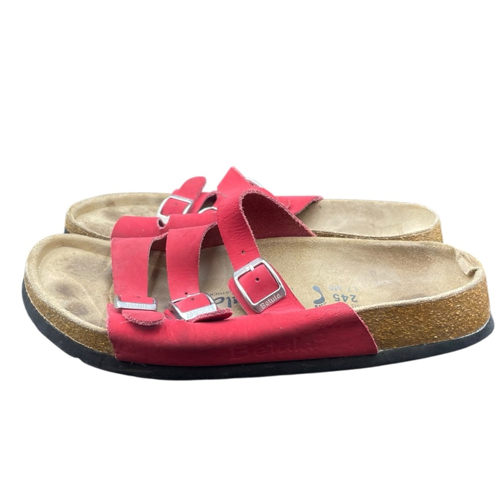 Birkenstock Betula Red 3 Strap Cork Sandals 7 Adjustable Straps Boho - Picture 3 of 8